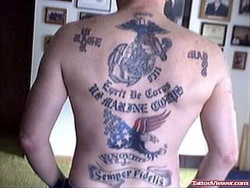 US Marine Tattoo On Back