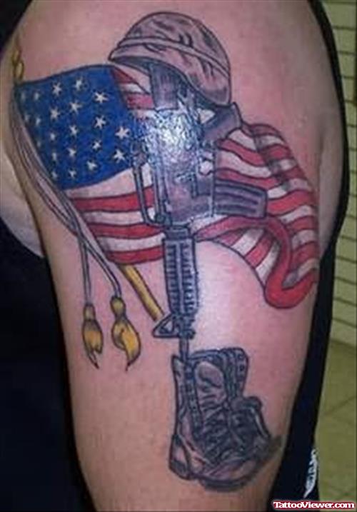 US Military Tattoo On Shoulder