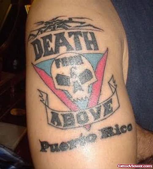 Death Above Tattoo On Muscles