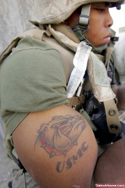 USMC Tattoo On Muscles