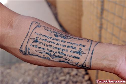 Warrior Ethos Tattoo On Arm