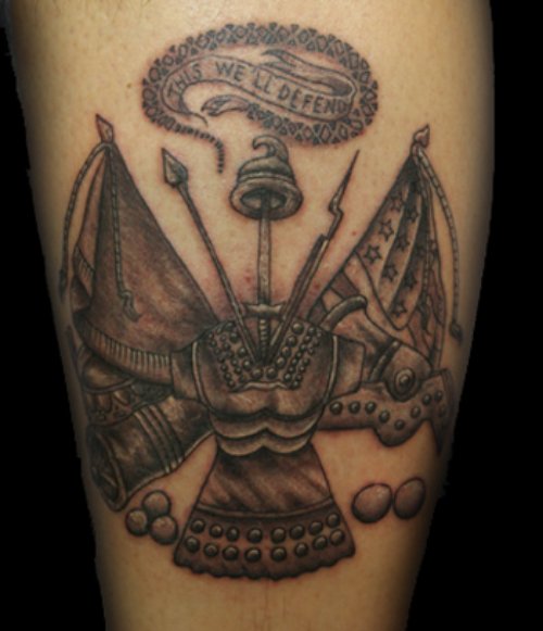 Grey Ink Army Flag Tattoo