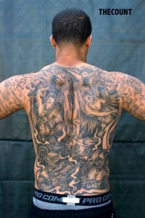 Grey Ink Army Tattoo On Man Back Body