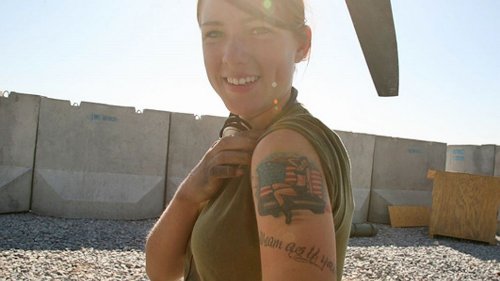 Army Tattoo On Girl Left Shoulder