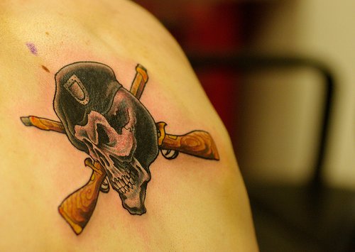 Army Skull Tattoo On shoulder