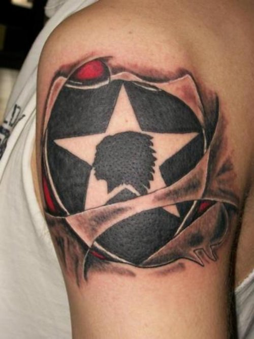 Army Star Crest Tattoo On Right Half Sleeve