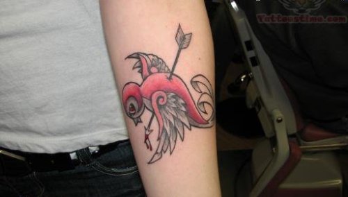 Sparrow Pierced With Arrow Tattoo On Arm