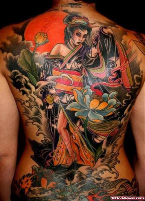 Colored Back Body Asian Tattoo