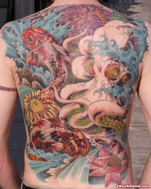 Colored Asian Tattoo On Full Back