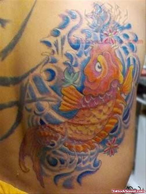 Asian Koi Fish Tattoo On Back