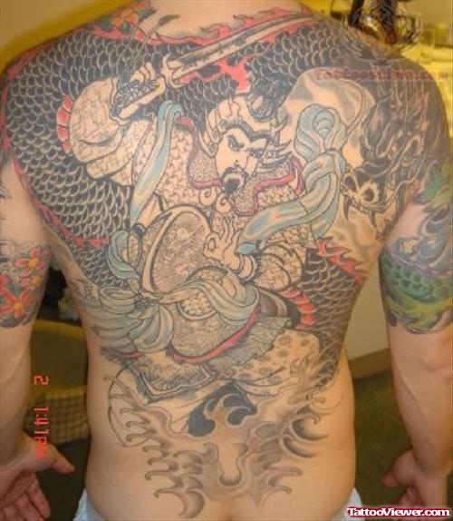 Cute Colored Asian Tattoo On Back Body