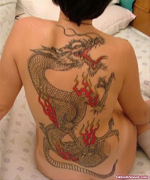 Beautiful Color Ink Asian Tattoo On Back
