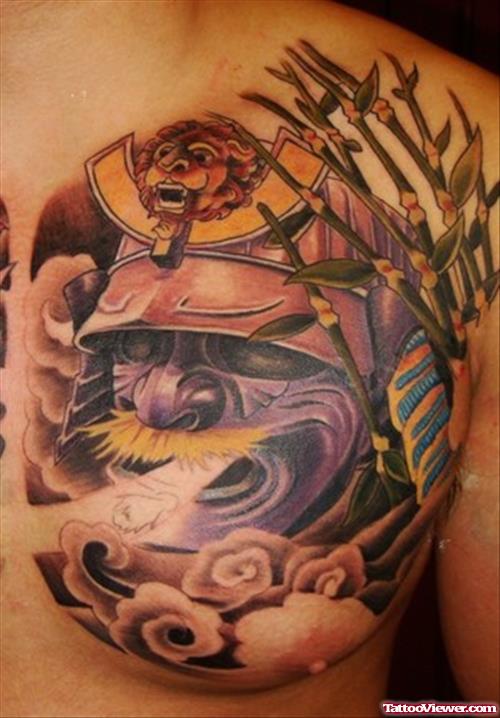 Amazing Colored Asian Tattoo On Man Chest