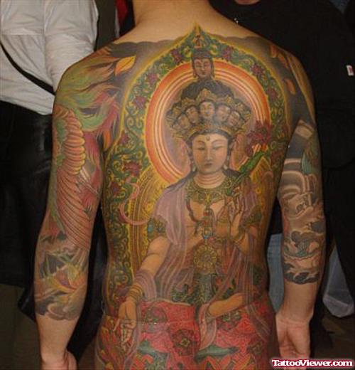 Amazing Colored Asian Tattoo On Man Back Body For Men