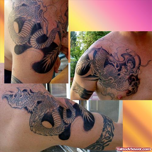 Grey Ink Asian Dragon Tattoo