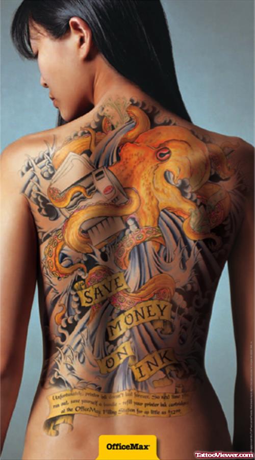 Fine Colored Asian Tattoo On Back