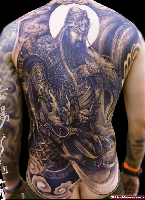 Awesome Color Ink Asian Tattoo On Man Back