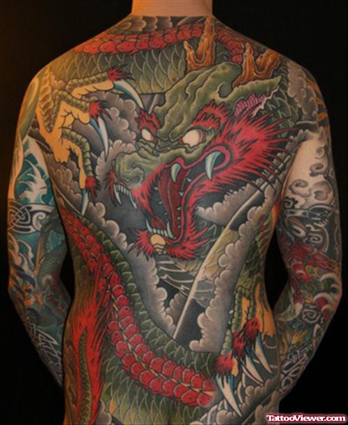 amazing Colored Asian Tattoo On Back