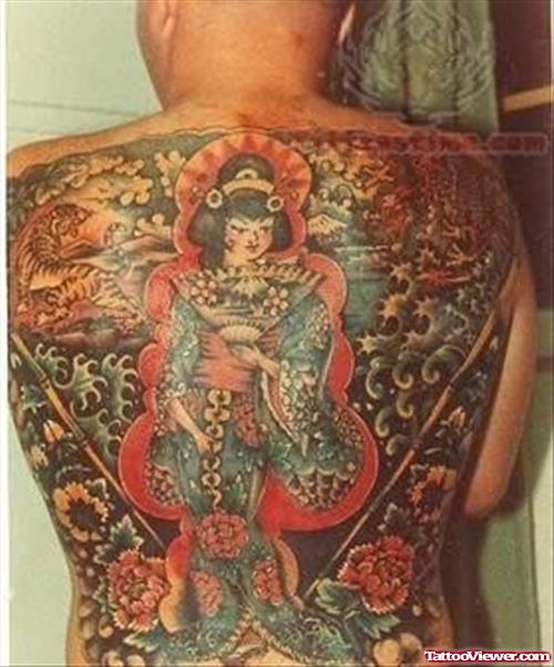 Elegant Asian Tattoo On Back