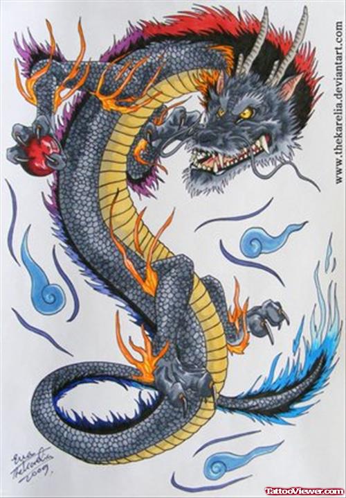 Color Ink Asian Dragon Tattoo Design