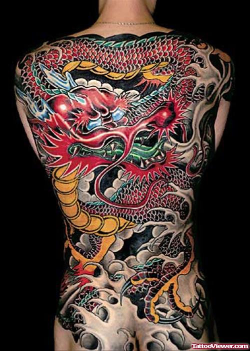 Beautiful Colored Asian Tattoo On Back Body