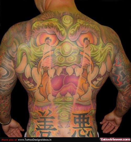 Amazing Colored Asian Tattoo On Back Body