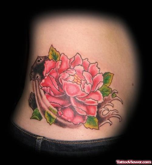 Pink Asian Flower Tattoo On Side