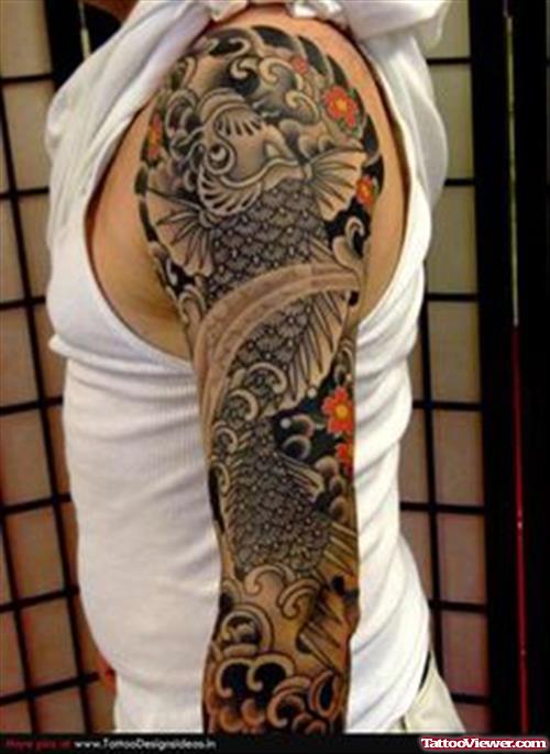 Left Sleeve Asian Tattoo For Men