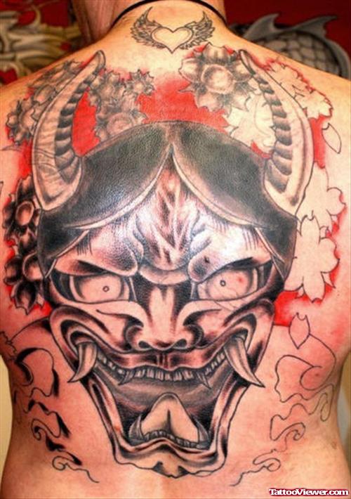 Latest Grey Ink Asian Tattoo On Back Body