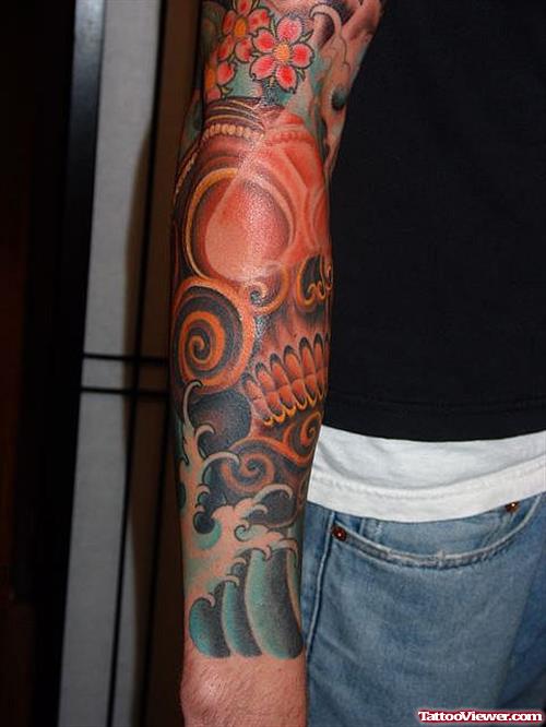Best Colored Asian Tattoo On Right Sleeve