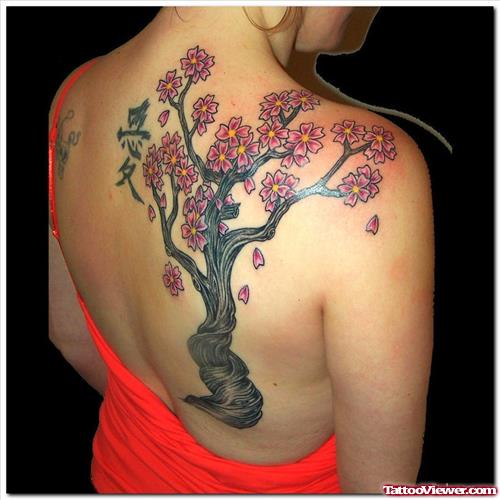 Awesome Cherry Blossom Trees Asian Tattoo On Back