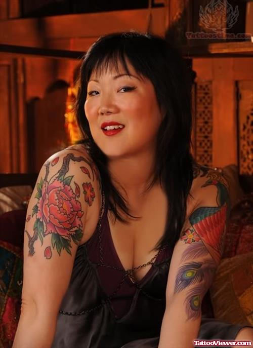 Asian Flowers Tattoos On Half Sleeves