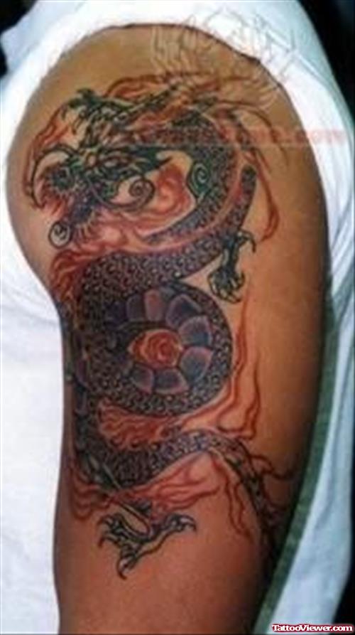 Elegant Dragon Asian Tattoo For Bicep