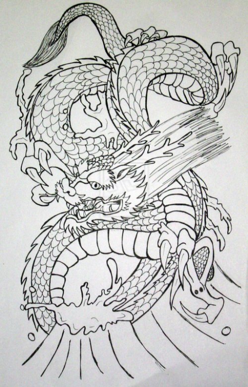 Grey Ink Asian Dragon Tattoo Design
