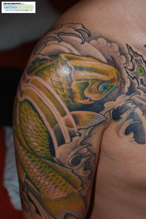 Asian Koi Fish Tattoo On Right Half Sleeve
