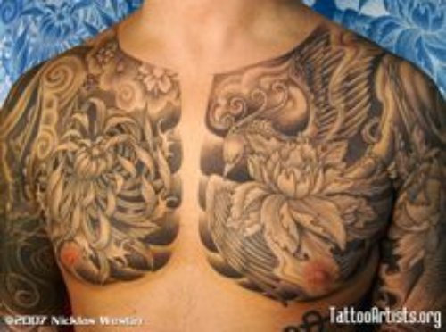 Grey Ink Tattoos On Chest