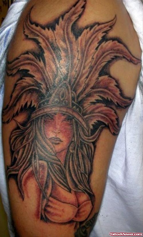 Aztec Princess Tattoo On Half Sleeve