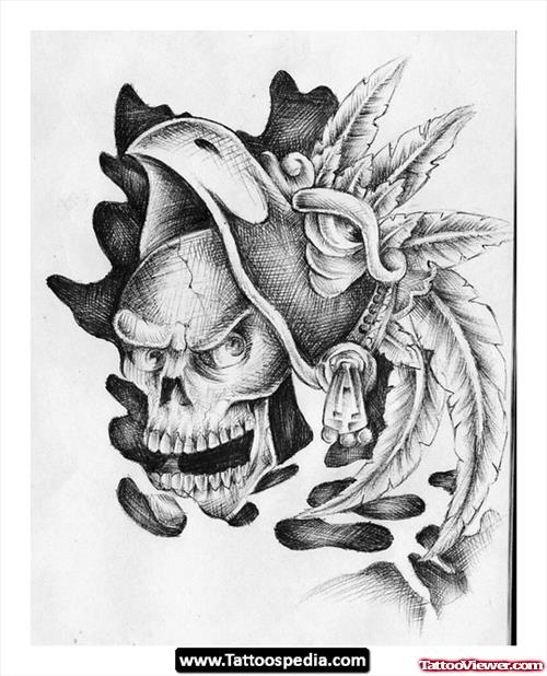 New Aztec Skull Tattoo Design
