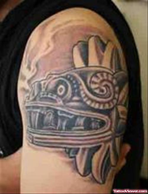 Latest Aztec Left Shoulder Tattoo
