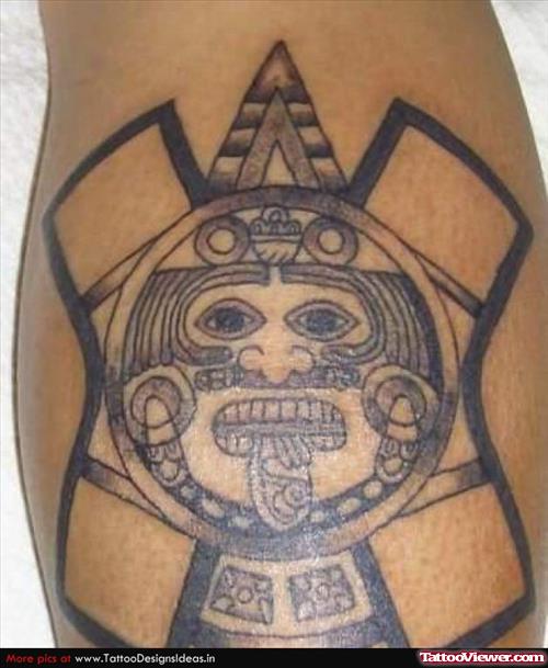 Grey Ink Aztec Tattoo