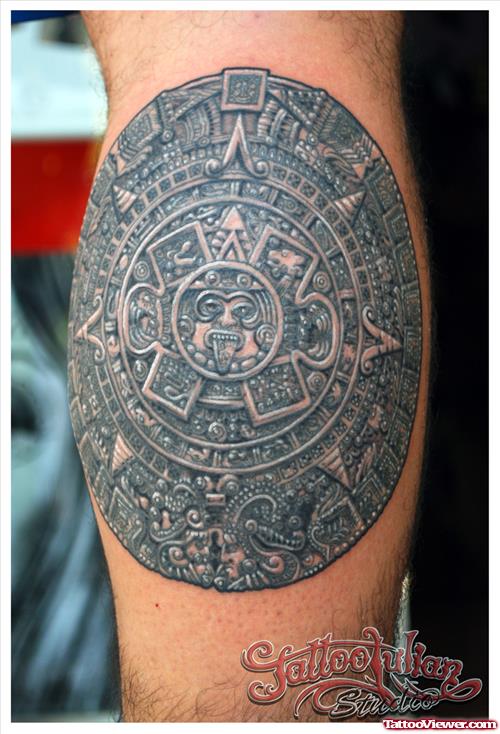 Dark Grey Ink Aztec Tattoo