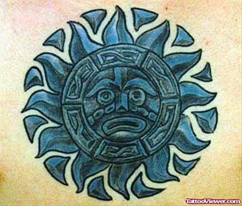 Blue Ink Aztec Tattoo Design