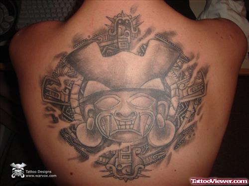Aztec Upperback Grey Ink Tattoo