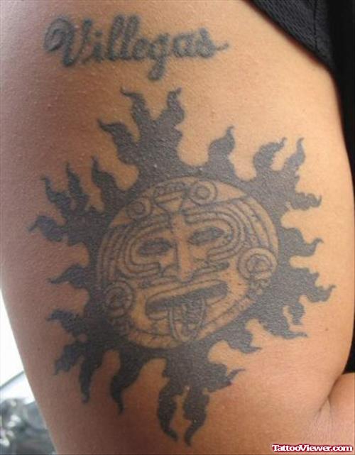 Aztec Sun Tattoo On Biceps
