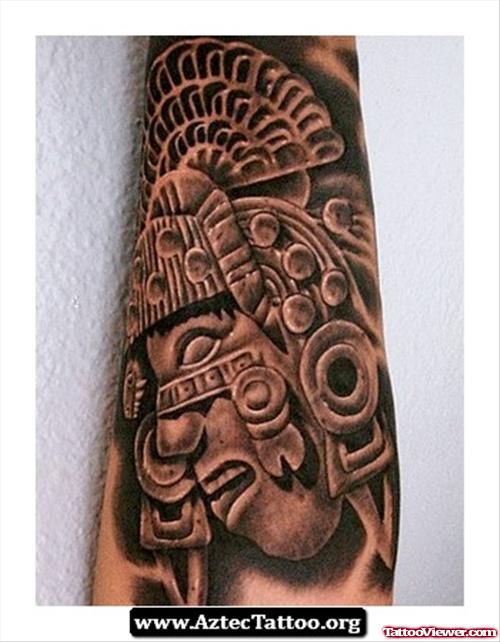 Wonderful Grey Ink Aztec Tattoo