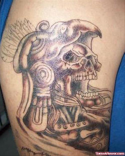 Best Aztec Skull Grey Ink Tattoo