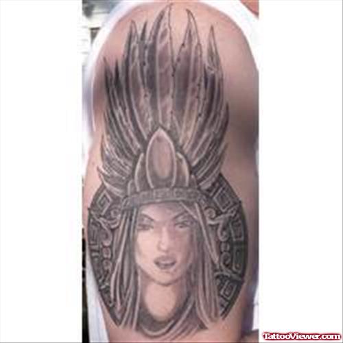 Attractive Aztec Grey Ink Tattoo On Half Sleeve