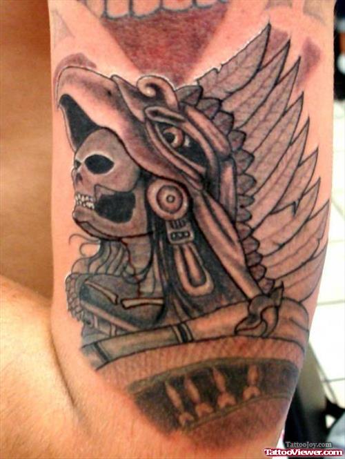 Aztec War Tattoo On Left Half Sleeve