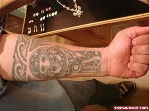 Aztec Tattoo On Left Forearm