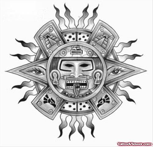 Aztec Flaming Sun Tattoo Design